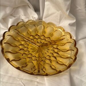 Vintage Anchor Hocking Amber Glass Divided Serving Dish